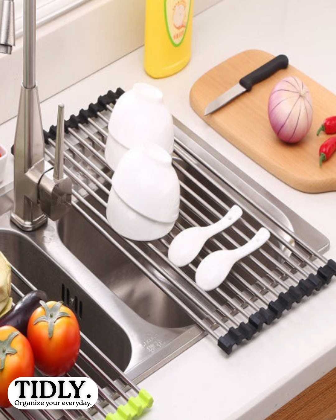 TIDLY Folding Sink Drying Rack (Stainless Steel)