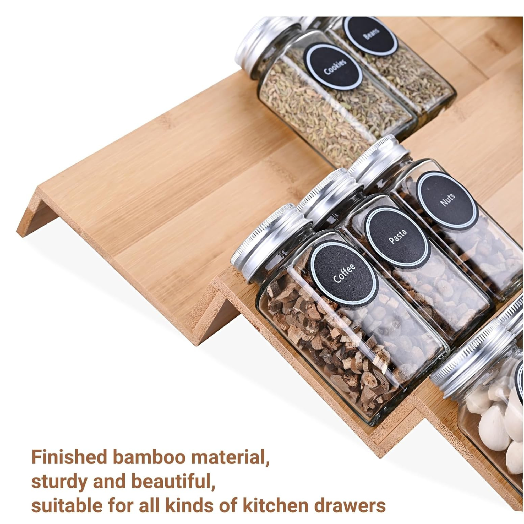 TIDLY Bamboo Drawer Spice Organizer Set